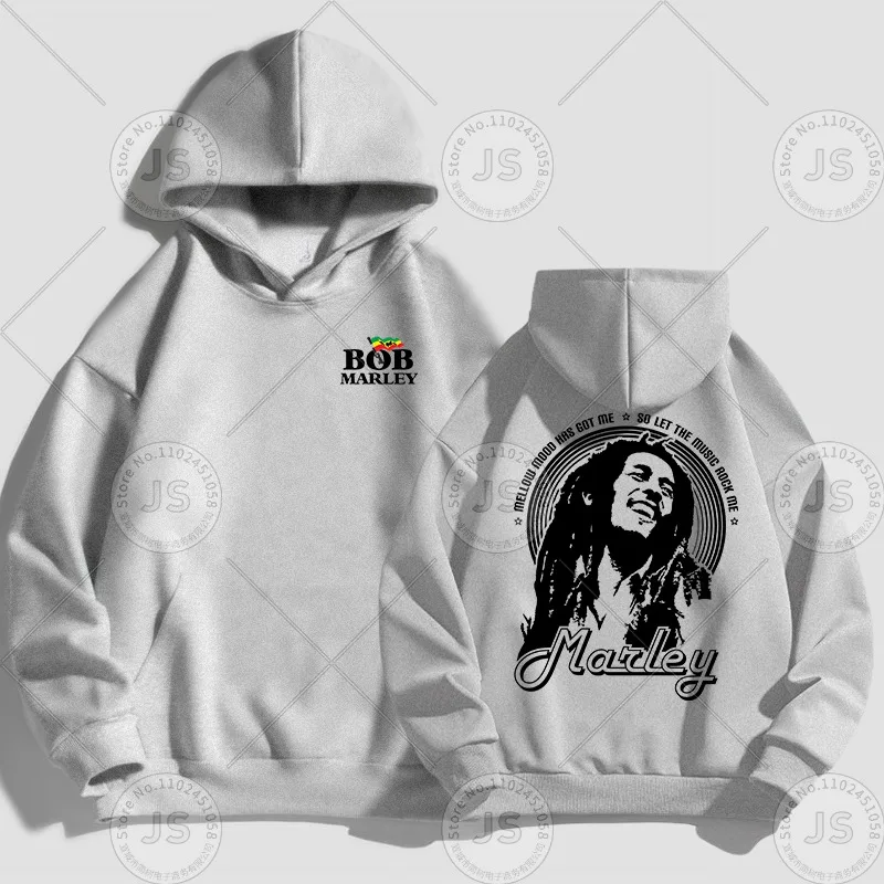 Bob Marley Hoodie Men\'s and Women\'s Trendy Loose Autumn/Winter Top American Printed Sweater Black Coat