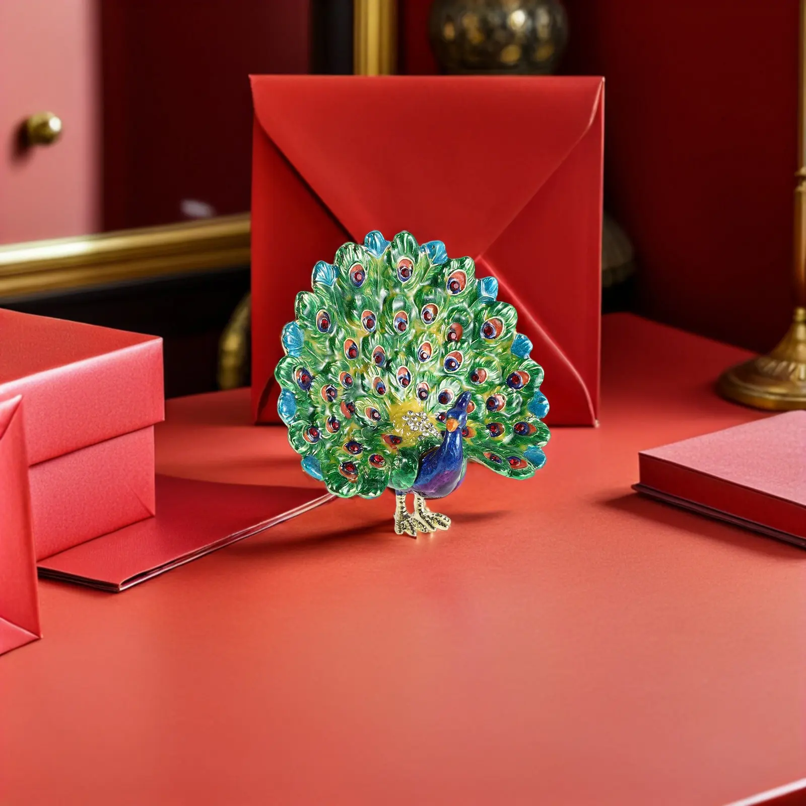 

Metal Peacock Jewelry Box Enameled Green Vintage Trinket Organizer Hinged Lid Keepsake Case for Rings Earrings Small Decorative