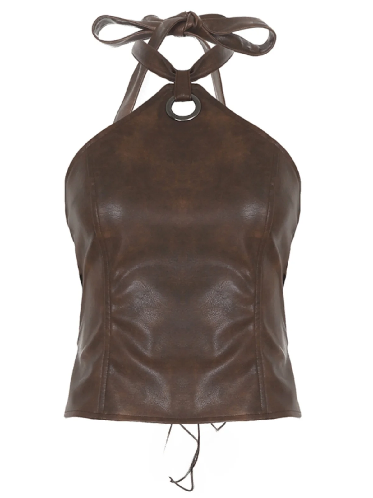 سترة Romore Leather ter Ne بحزام دائري وحزام كتف متوسط مشوي بني للشارع Sle بقصة ضيقة للنساء