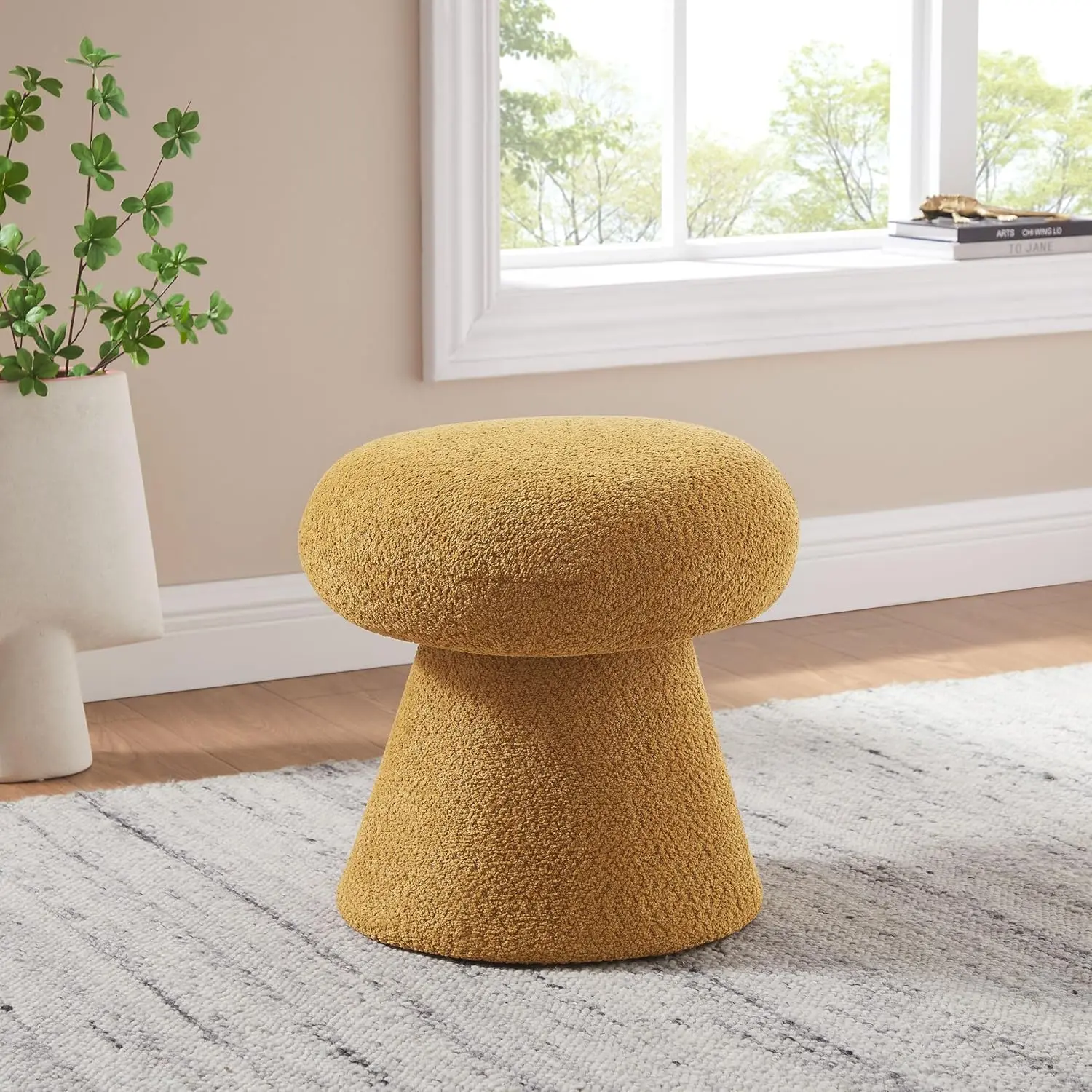 

Comfort corner Round Footstool Ottoman, Mushroom Foot Rest Stool, Small Upholstered Boucle Footstool Ottoman for for Living Room