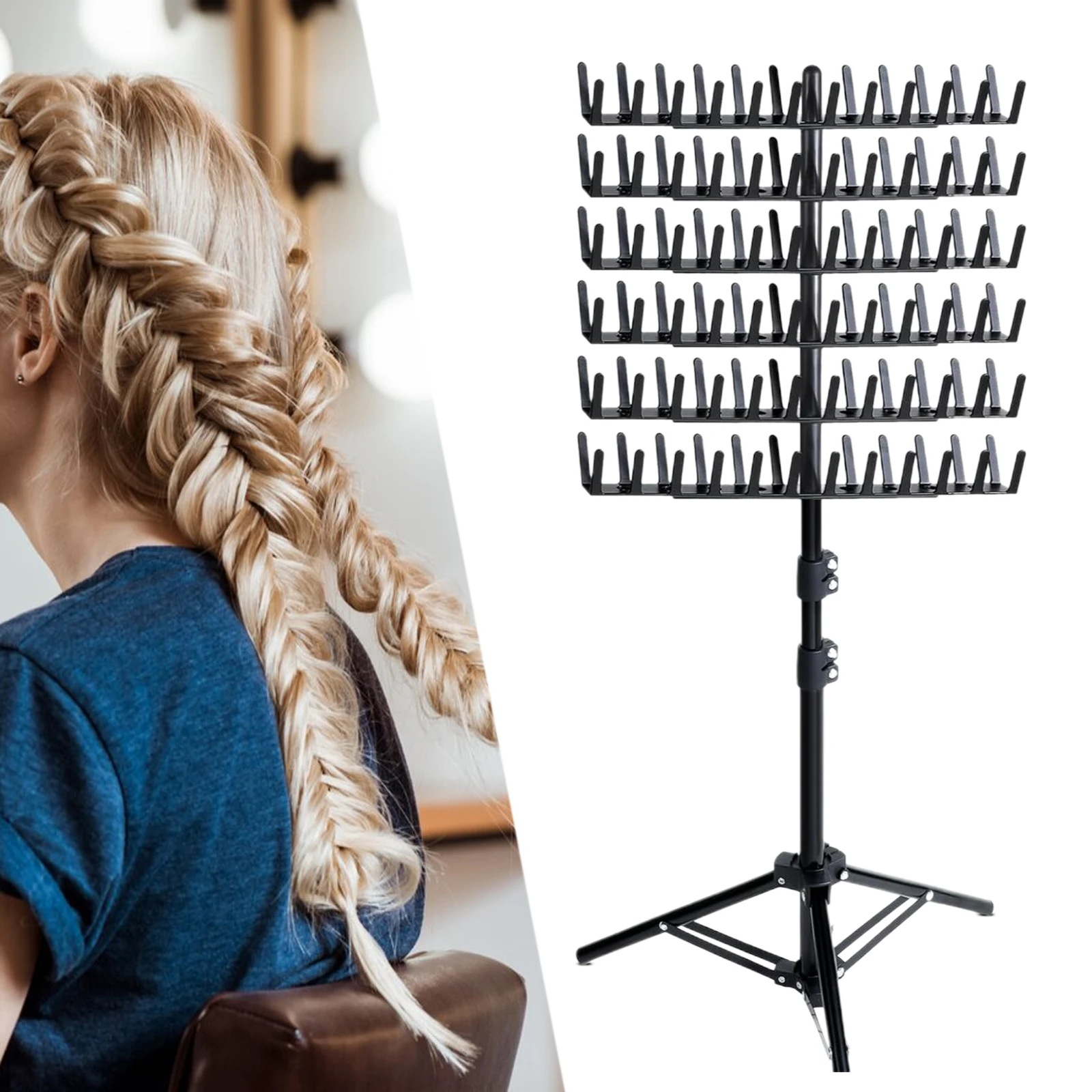 Adjustable Braiding Hair Rack 144 Pegs Hair Racks Double Sided Standing Hair Stand Hair Extension Holder for Braiders Stylists