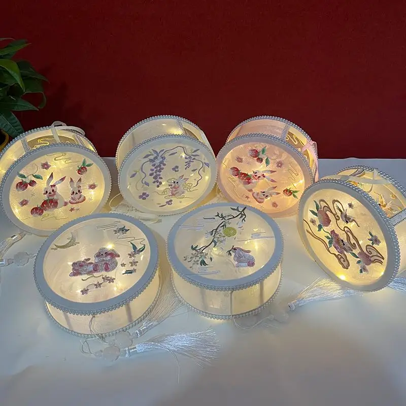 

Традиционный китайский ручной светящийся фонарь-кролик с вышивкой цветов, реквизит для фотосъемки, праздничные украшения