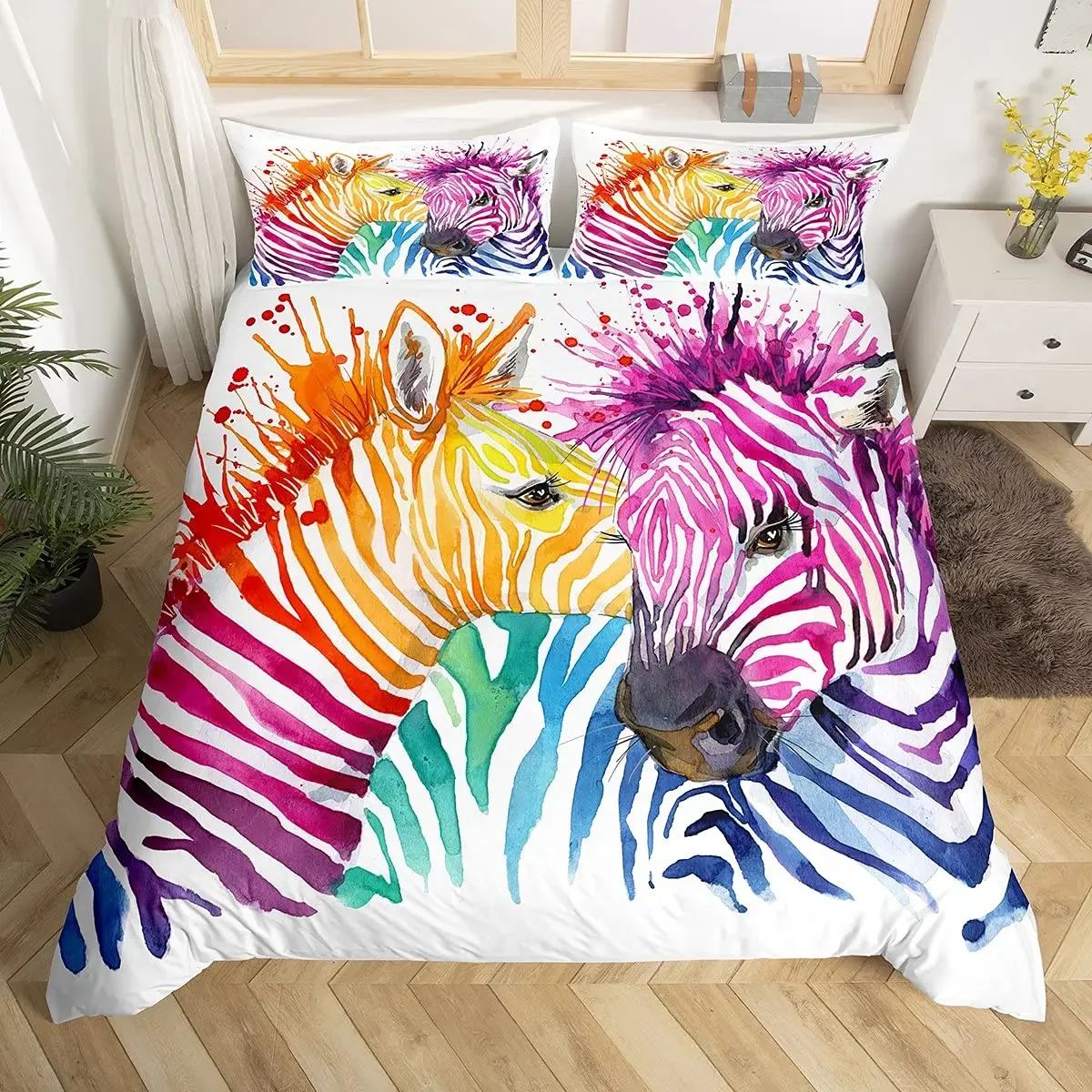 Zebra Duvet Cover King Size 3D White and Black African Savannah Wild Animal Bedding Set for Kids Teens Adults Pillowcase 2/3pcs