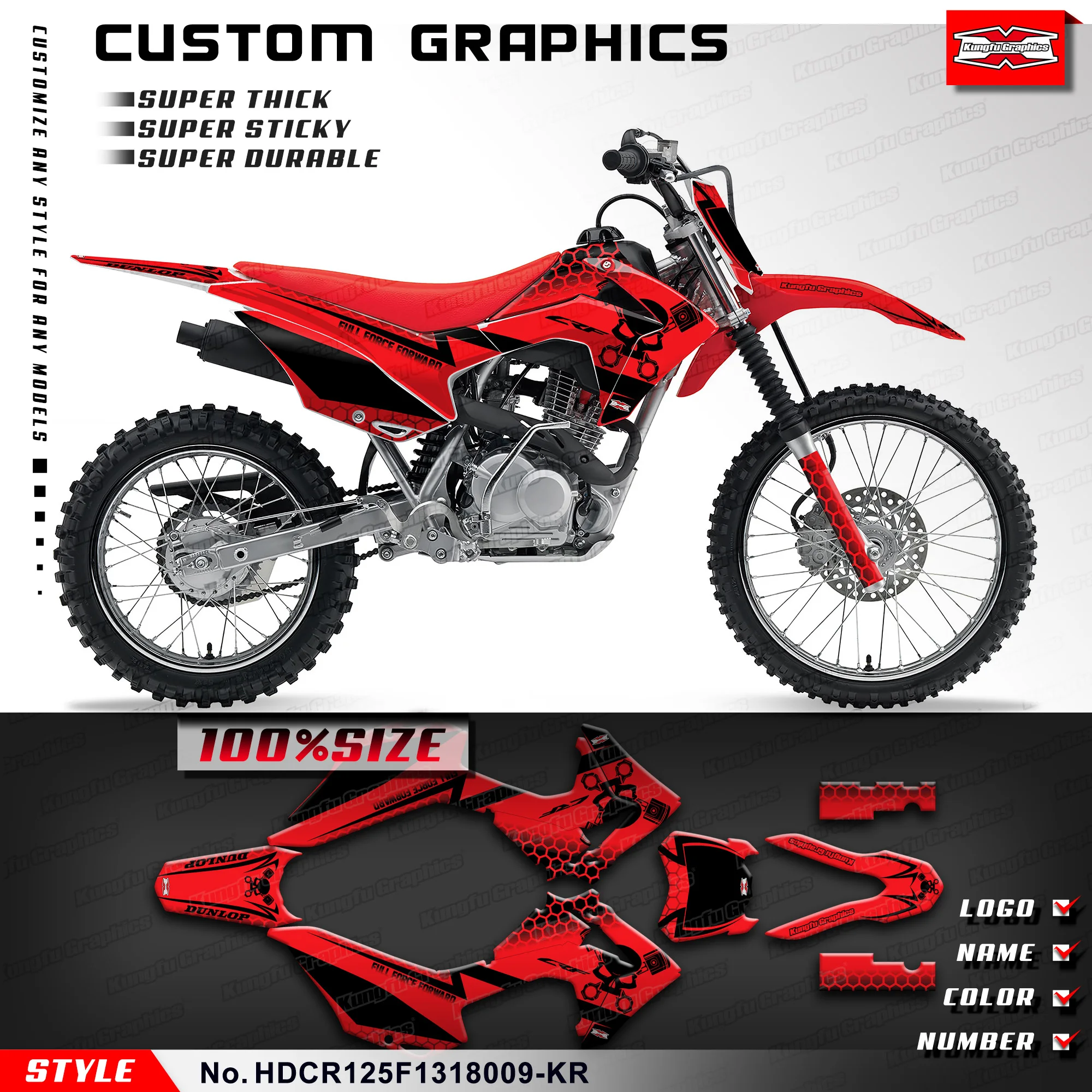 

KUNGFU GRAPHICS Stickers Complete Adhesive Decals Kit for CRF 125 F CRF125F 2013 2014 2015 2016 2017 2018, HDCR125F1318009-KR