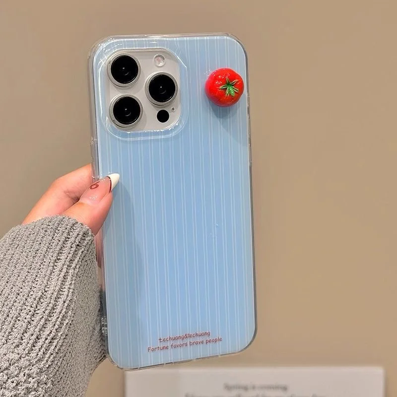 Transparente IND-Handyhülle mit großem Loch und blauem 3D-Tomatengewebe, inklusive Tomatenhalterung, für iPhone 11 12 13 14 15 16 17 18 Pro Max – Detail 5
