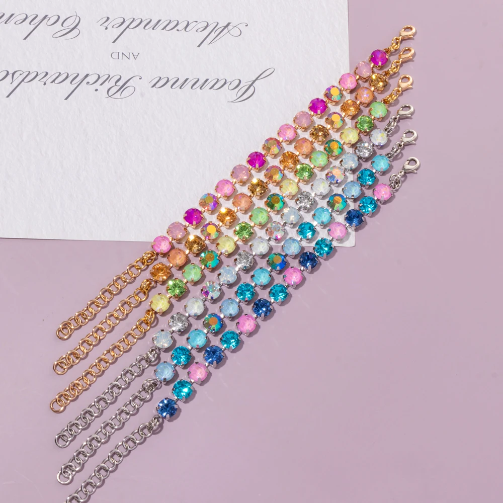 New Design Colorful Crystal Bracelets For Women Claw Drill Set Zircon Bangle Handmade Diamond Charms Link Chain Jewelry