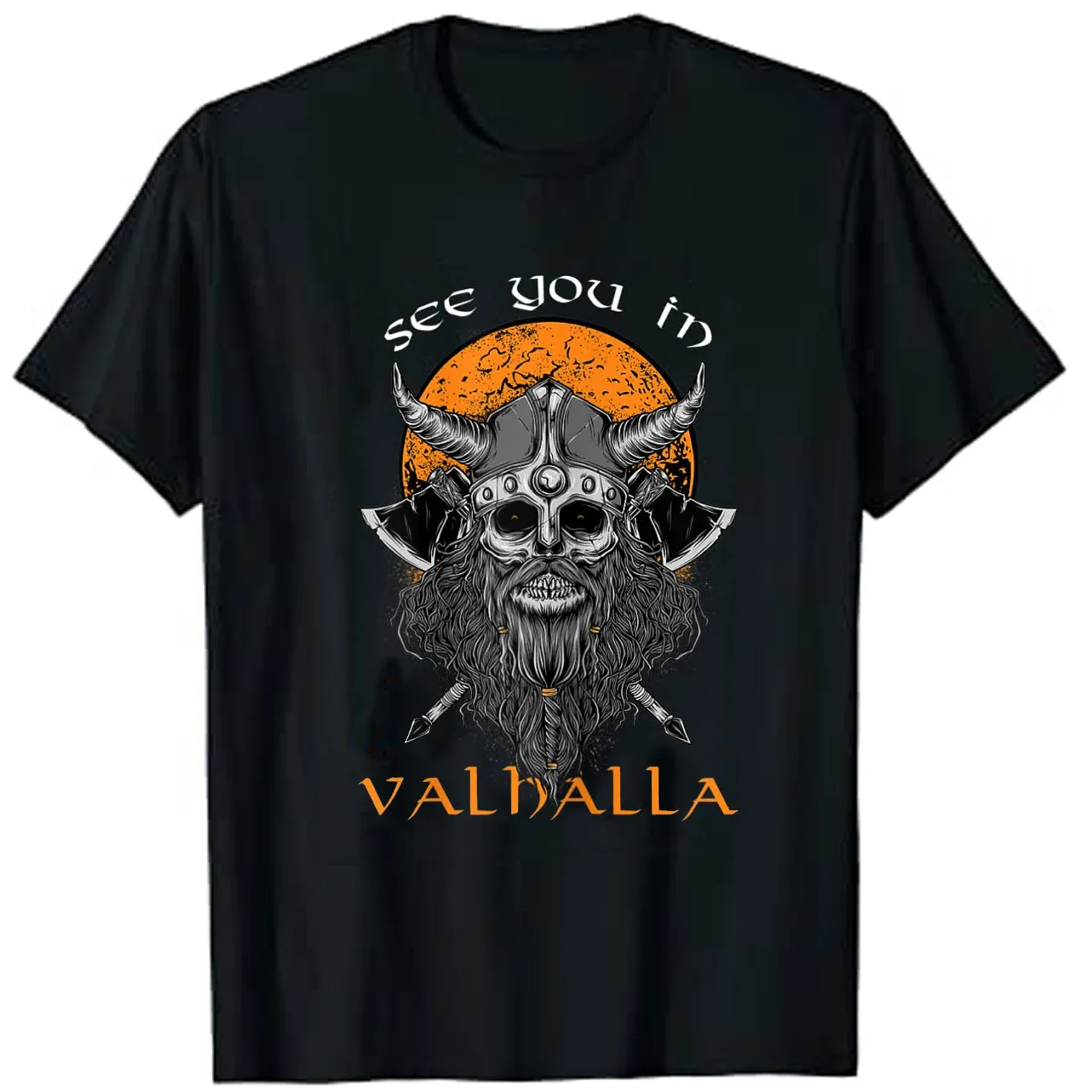 See You in Valhalla Nordic Mythology Warrior Skull T-Shirt 100% Cotton O-Neck Short Sleeve Summer Casual Mens T-shirt Size S-3XL