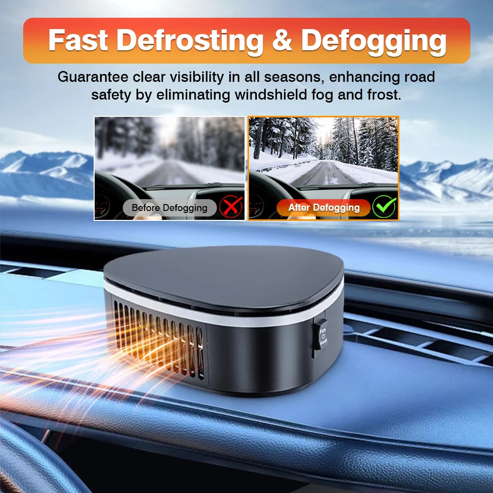 12V/24V 120W 2 in 1 Portable Car Heater Powerful  Windshield Defrosting Demister Fan 360 Degree Rotation Anti-Fog Heater