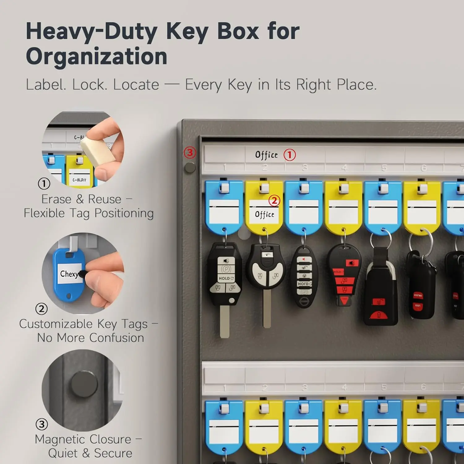 Kotak Penyimpanan Kunci 48 Slot, Kotak Pengunci Kunci, Kotak Penyimpanan Kunci Aman untuk Valet, Hotel, Kunci Mobil dan Rumah, Penyimpan Kunci