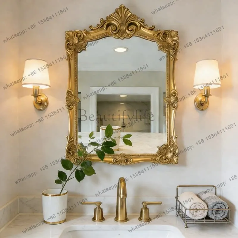 French court style fireplace mirror wall hanging bathroom background wall decorative mirror