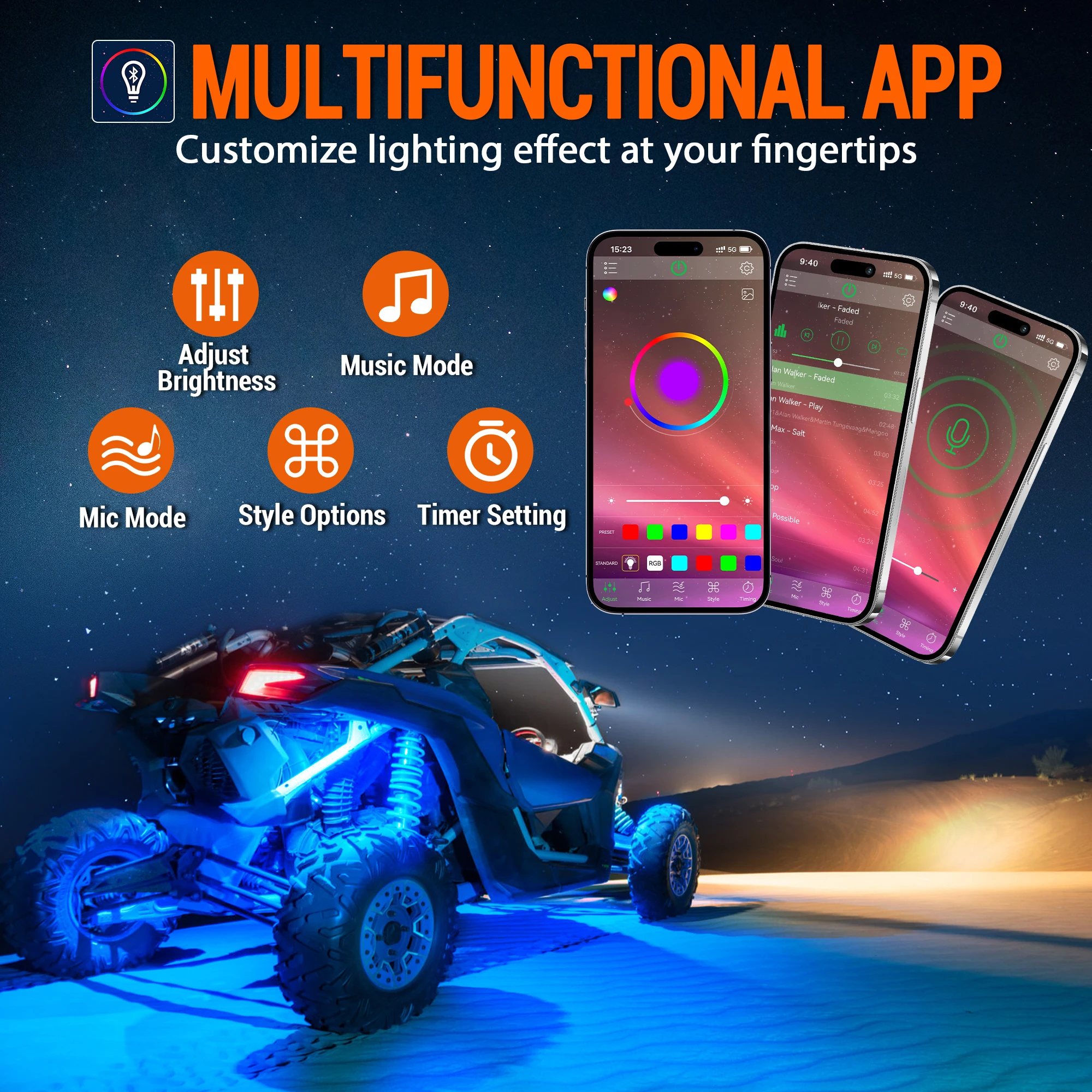 MICTUNING RGB LED Rock Lights 8 Pods - Multicolor Underglow Neon Light Kits, Underbody Lamp Waterproof with APP/Remote Control