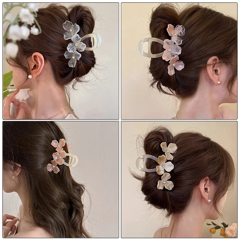 AWAYTR Jade Flower Hair Claws Acrylic Ponytail Hair Clips Crab For Women Girl Gift Hair Accessories Valentine Headwear