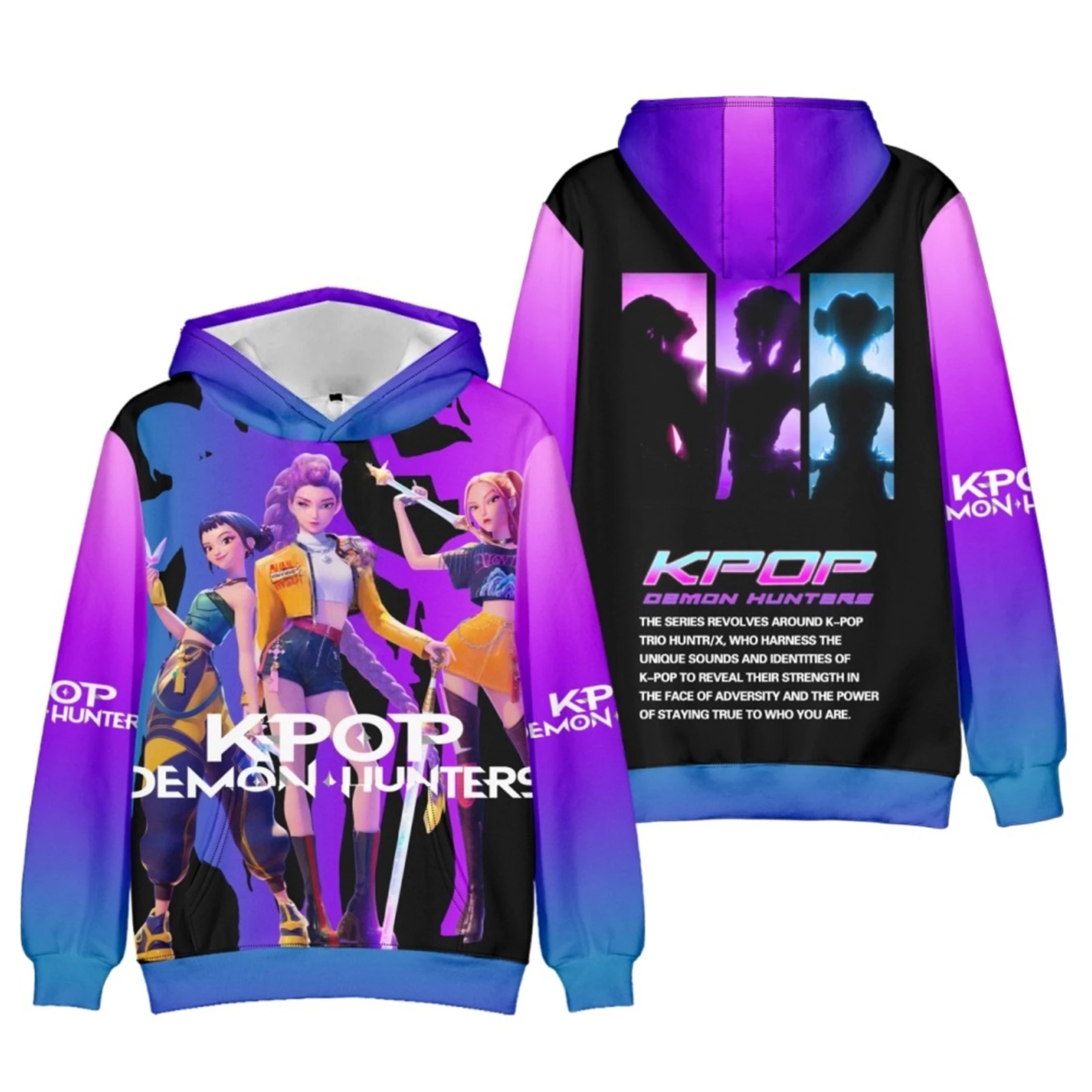 

Demon Hunters Zoey Rumi Mira Hoodies Anime Men Women Casual Print Hooded Pullover Long Sleeve Sweatshirt Halloween Top ﻿ ﻿