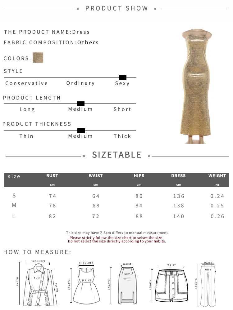 Kliou Sexy Goldenes Trägerkleid für Damen, tief ausgeschnitten, rückenfrei, ärmellos, hohe Taille, elegantes, figurbetontes langes Abendkleid für Mitternachts-Clubpartys – Detail 1