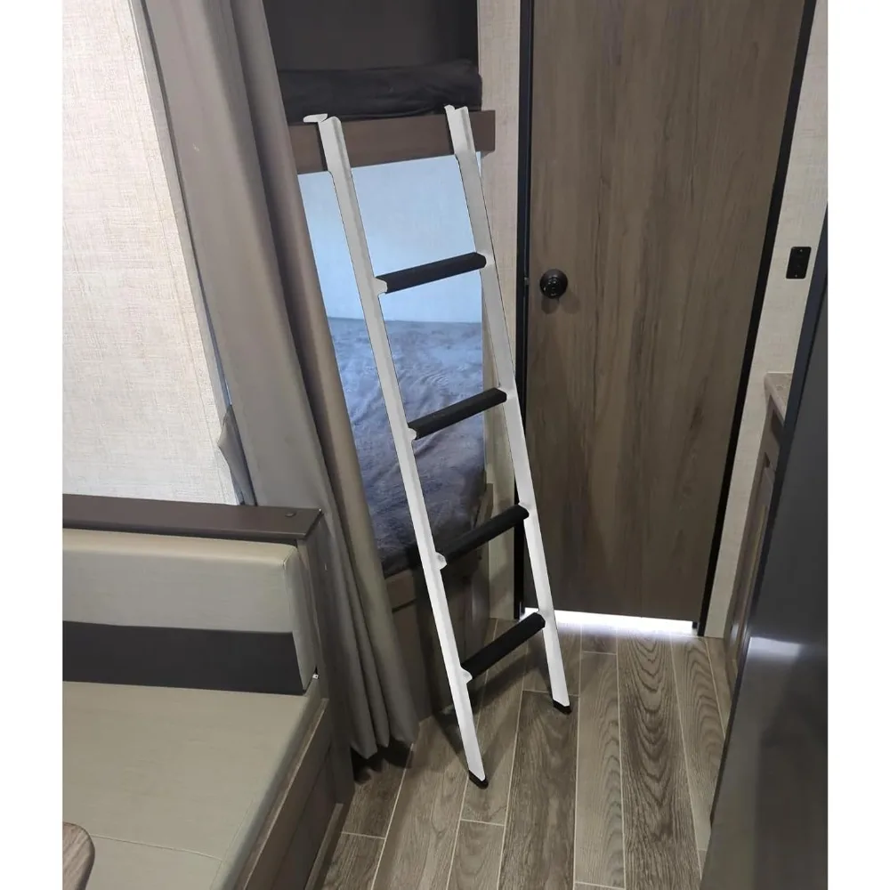 Escada de beliche antiderrapante para RV, escada de beliche de aço resistente integrada de 52 polegadas com almofadas de borracha antiderrapantes e ganchos - branca