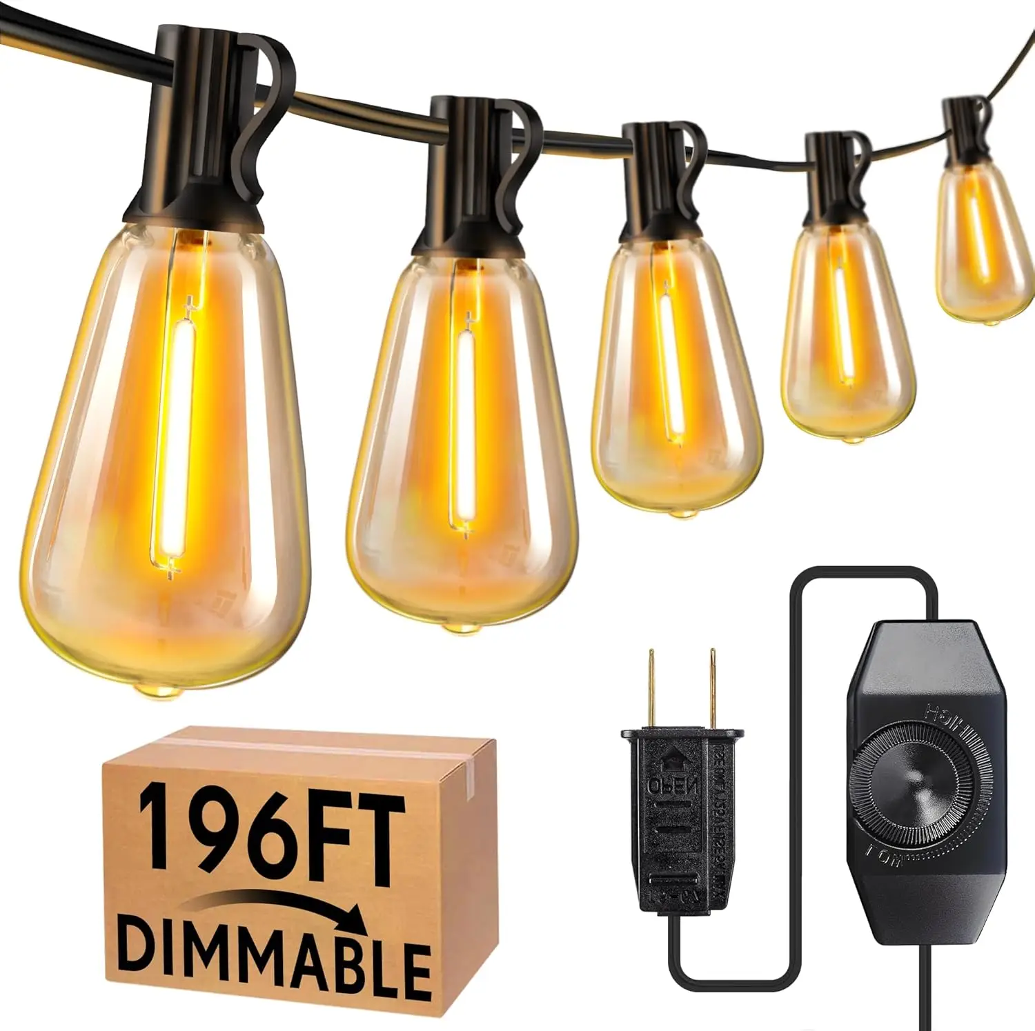 String Lights with Dimmer, Outside Dimmable Patio Lights 115 Shatterproof ST38 Bulbs, Waterproof UL Listed Hanging Light for Wed