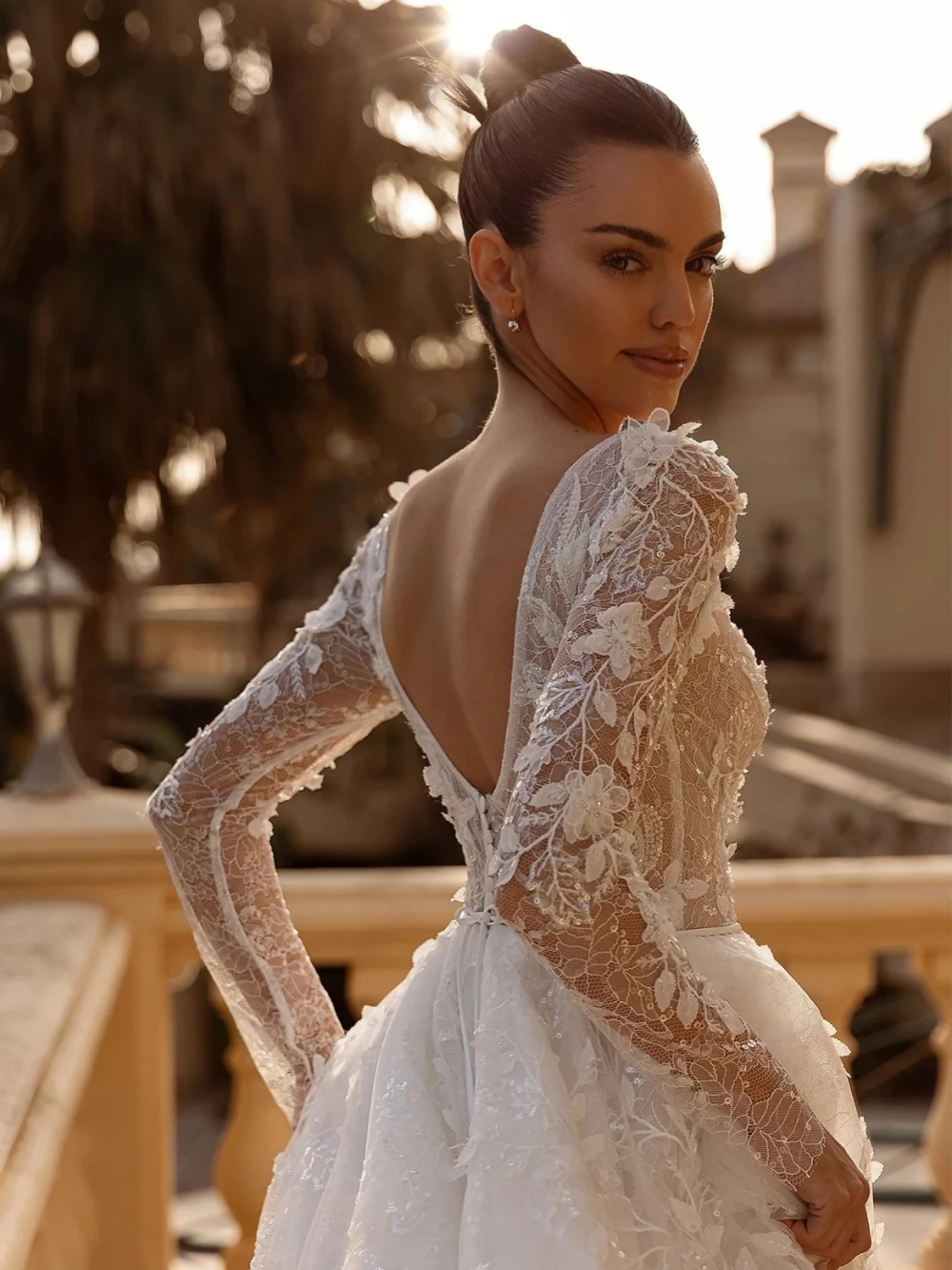 Vestido De novia modesto De manga larga, apliques De lentejuelas brillantes, bata De novia elegante, vestido De novia De encaje De corte en A, bata personalizada De boda