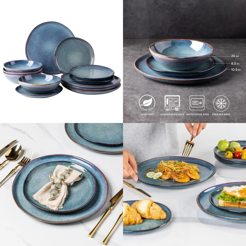 

Набор керамической посуды Набор керамической посуды ручной работы с реактивной глазурью, каменные тарелки и миски для 4-х современной элегантной посуды