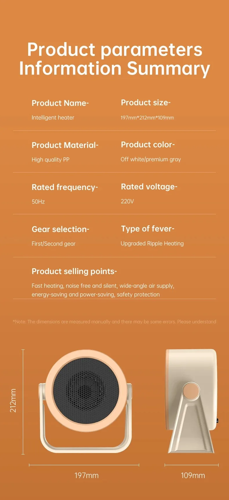 Tragbarer Desktop-Heißluftgebläse, Energieeffizienter Warmluftheizer, Geräuscharmer Warmluftgebläse, Mini-Energiesparheizgerät, Mini-Ventilator-Ofen – Detail 10