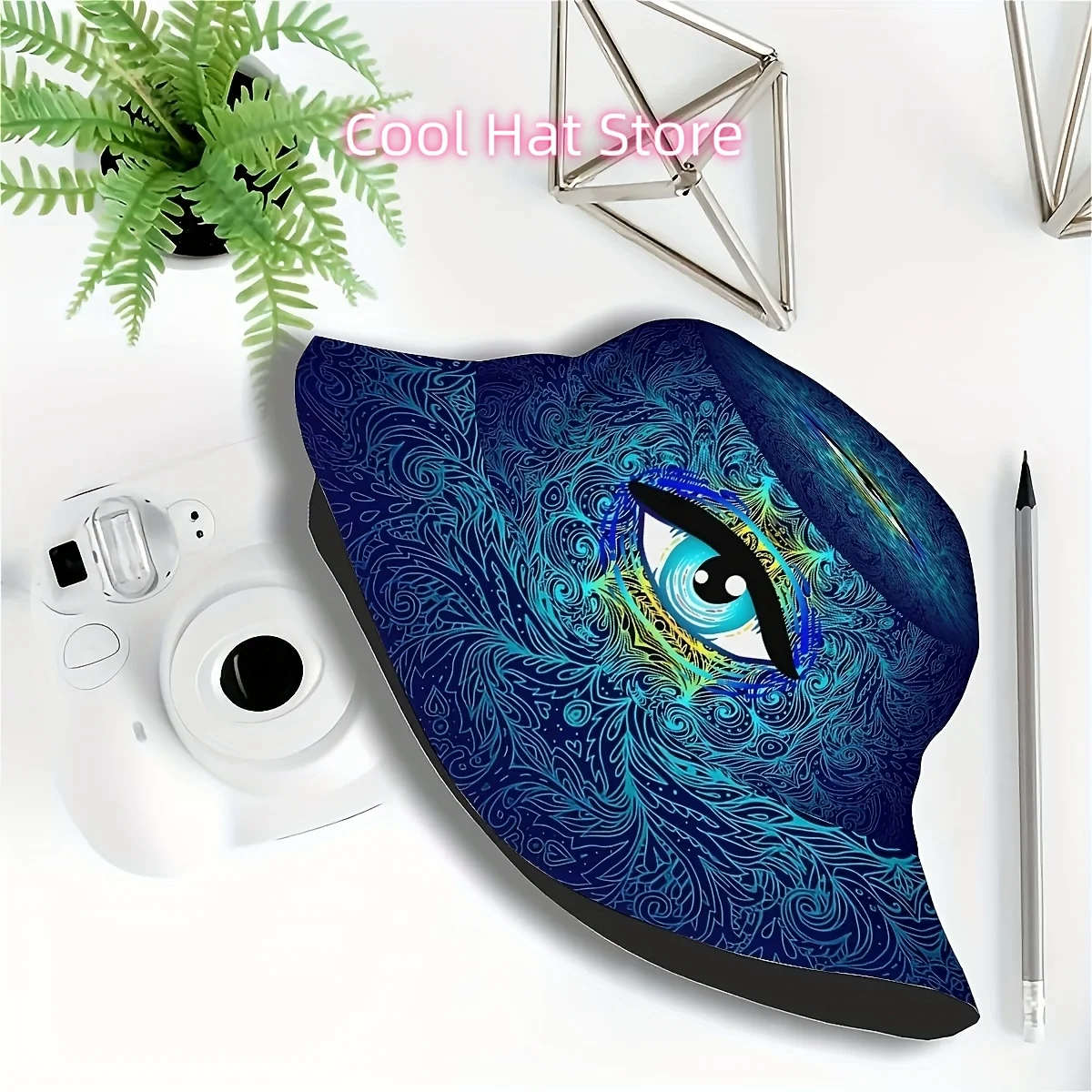 1pc Men' & ' Sacred Geometry All-Seeing Eye Bucket Hat - Acid Color Print (Lilac/Teal//) - Stylish Outdoor Fishing for Beach, Hi