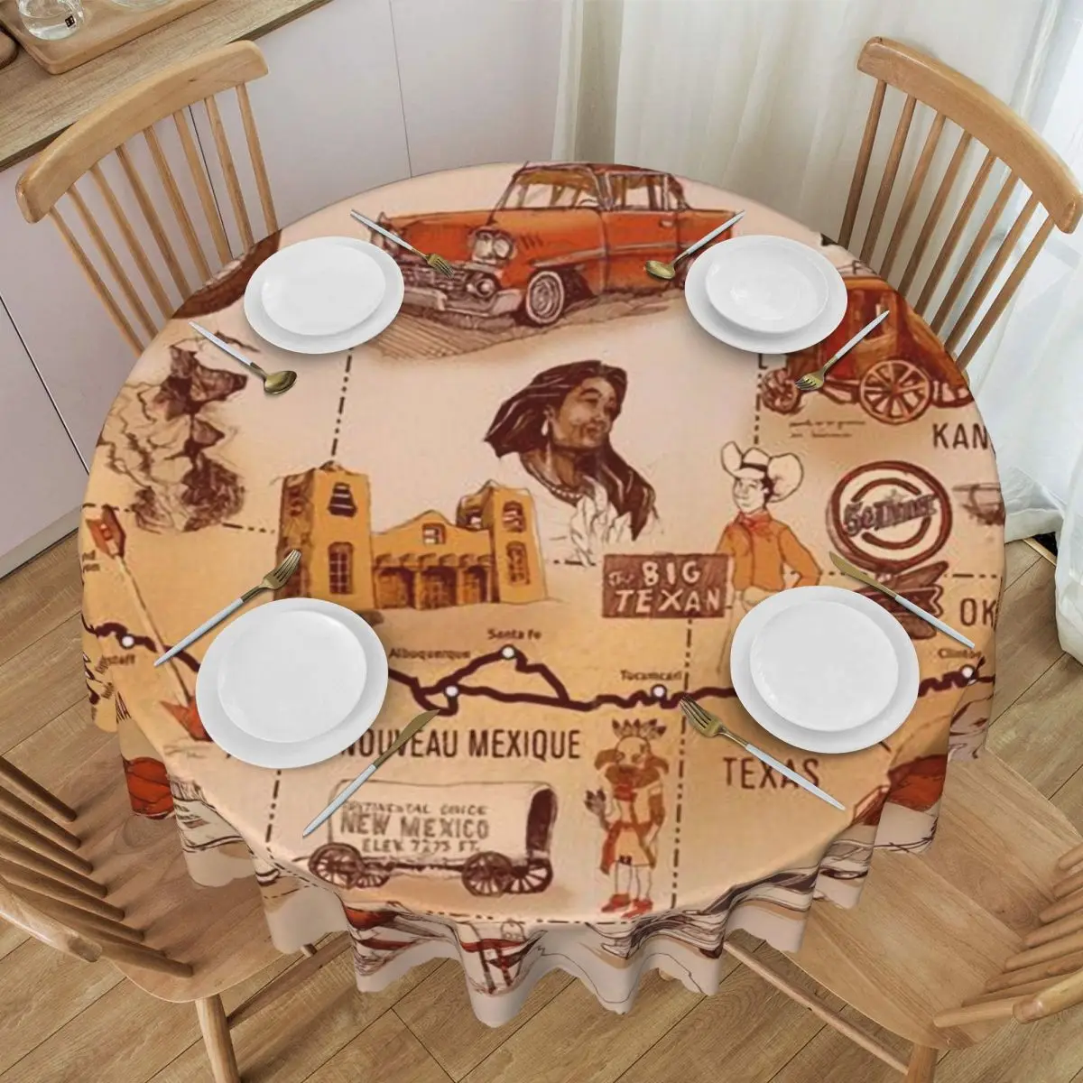 Customized Vintage Route 66 Sign Round Tablecloths 60 Inches Table Cover for Dining Table Cloth