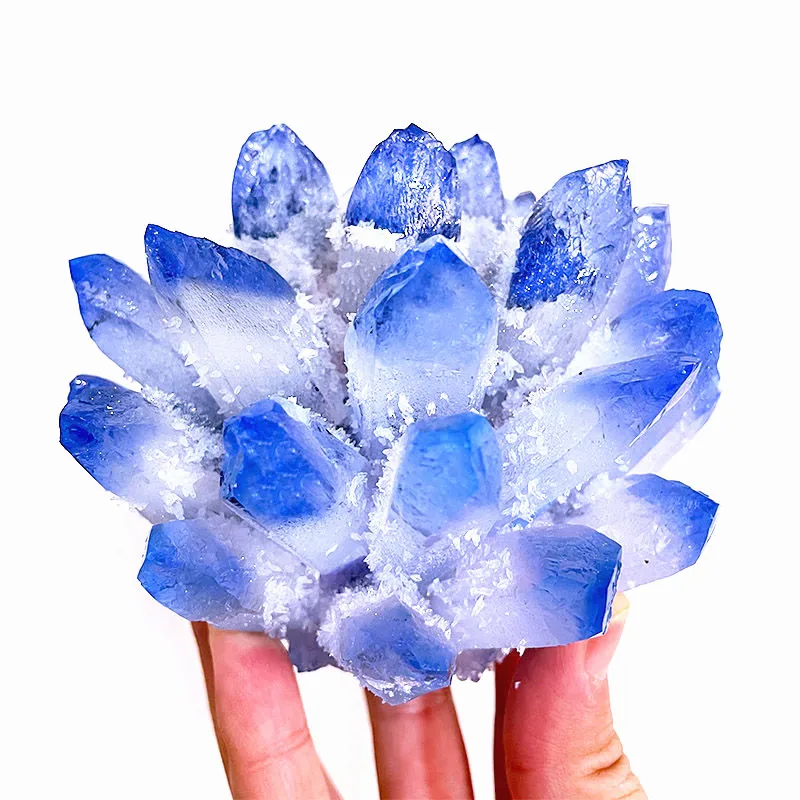 300-400g Doğal gök mavisi rüya şeffaf kristal küme taş cevheri manyetikliği giderme taş arıtma şifa enerji taşı dekorasyon