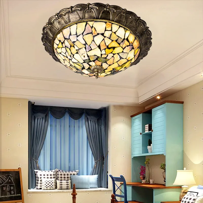 Stained Glass Ceiling Lamps for Living Room Bedroom Light Home Luminaria Decor Chandelier Mediterranean Tiffany Lighting Fixture