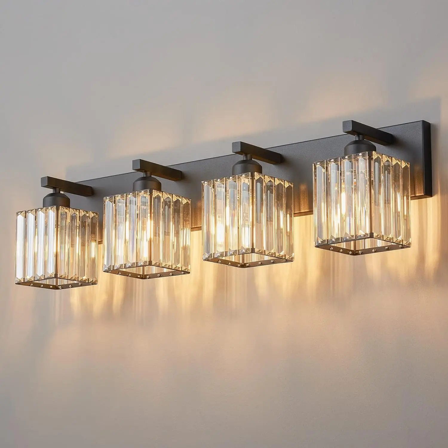 Luz moderna de cristal negro para pared de baño, accesorios de iluminación para tocador, 4 luces