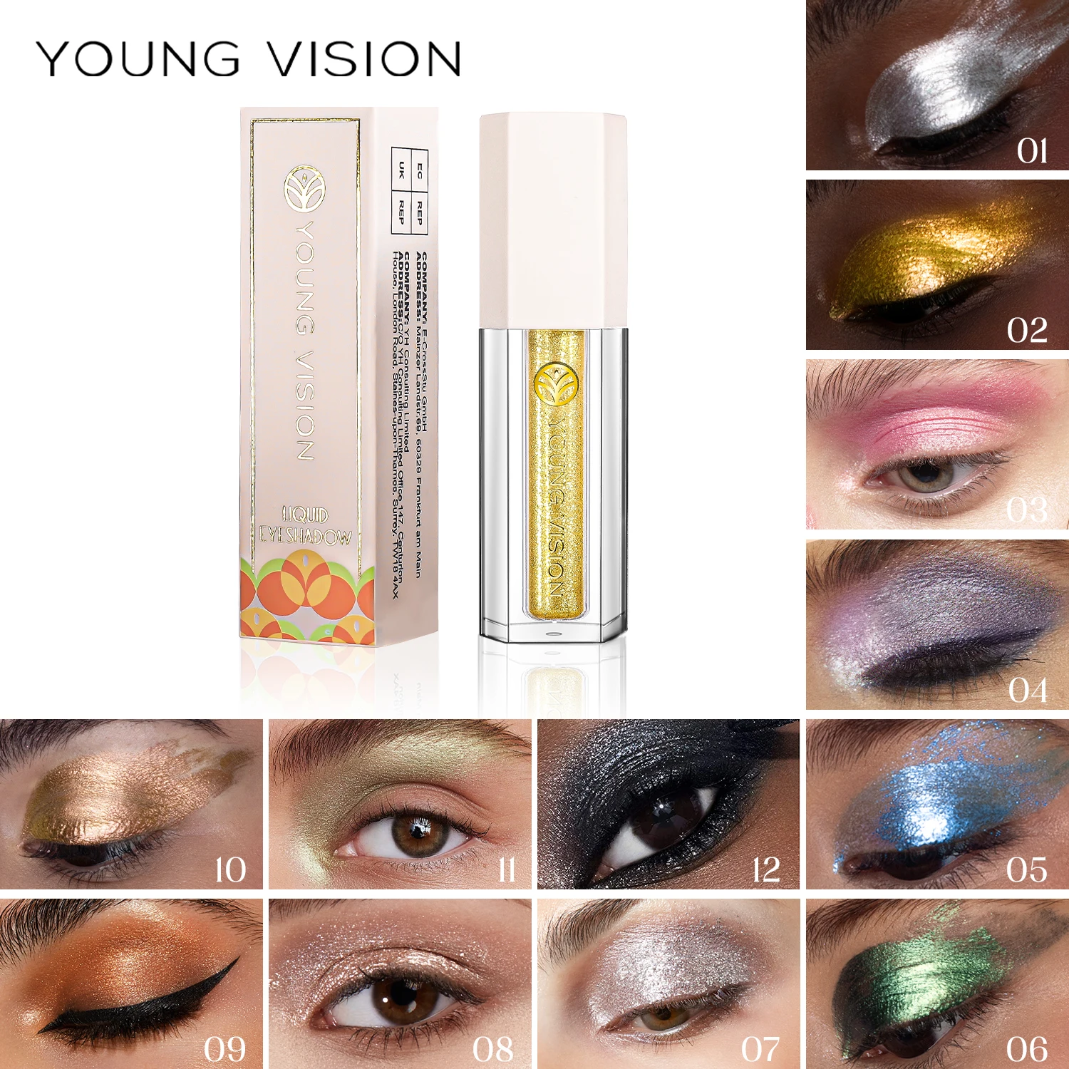 12-Color Shimmering Liquid Eyeshadow Set, Brightening Pearlescent and Matte Shades, Long-Lasting, High-Pigment Eye Makeup