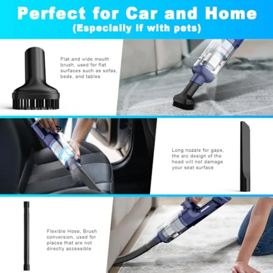 Handheld Vacuum Cordless - Car Vacuum Cleaner with Brushless Motor, 15kPa Powerful Suction Vacuum with LED Light, Type C Port, view 4
