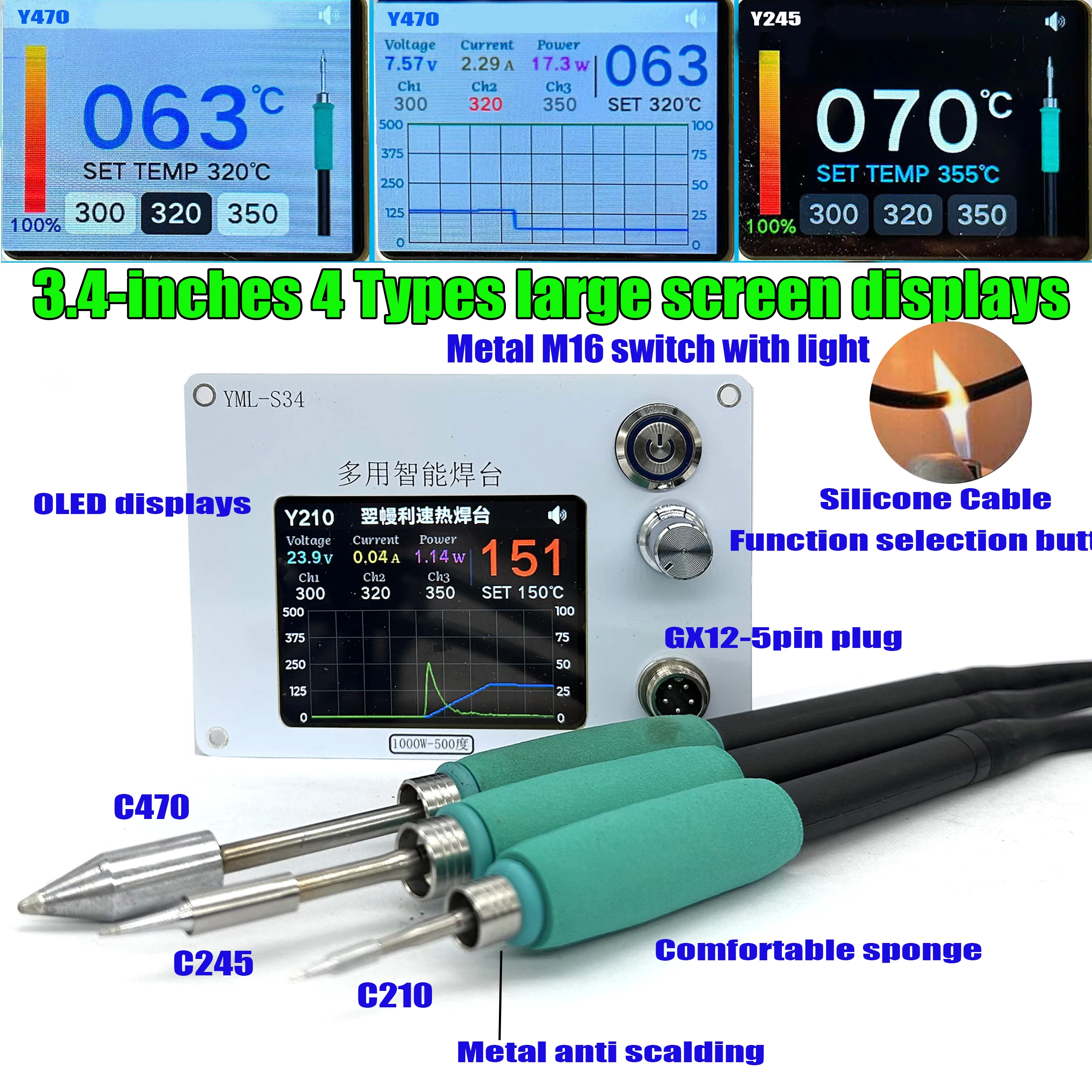 DC 24V/48V for T12 C245 C210 C115 Control Board 3.5-in 4 Display Interfaces Electric Soldering Iron Soldering Station Controller