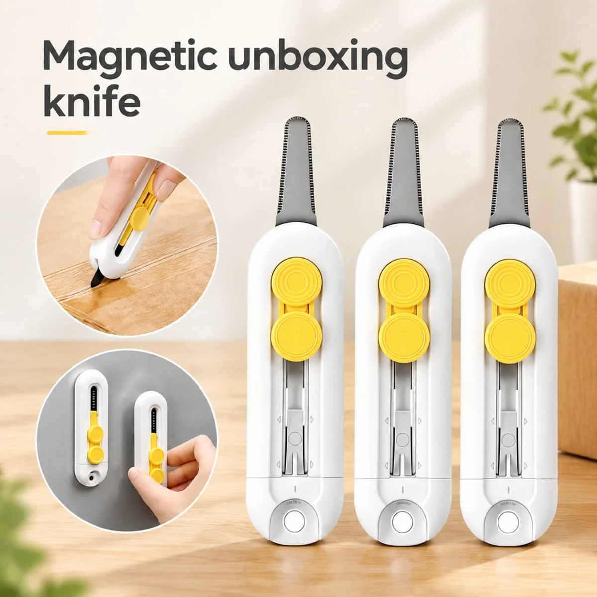 Magnetic Box Cutter Utility Knife with Retractable Blade Mini Letter Opener for Packages Office Home Storage Organization