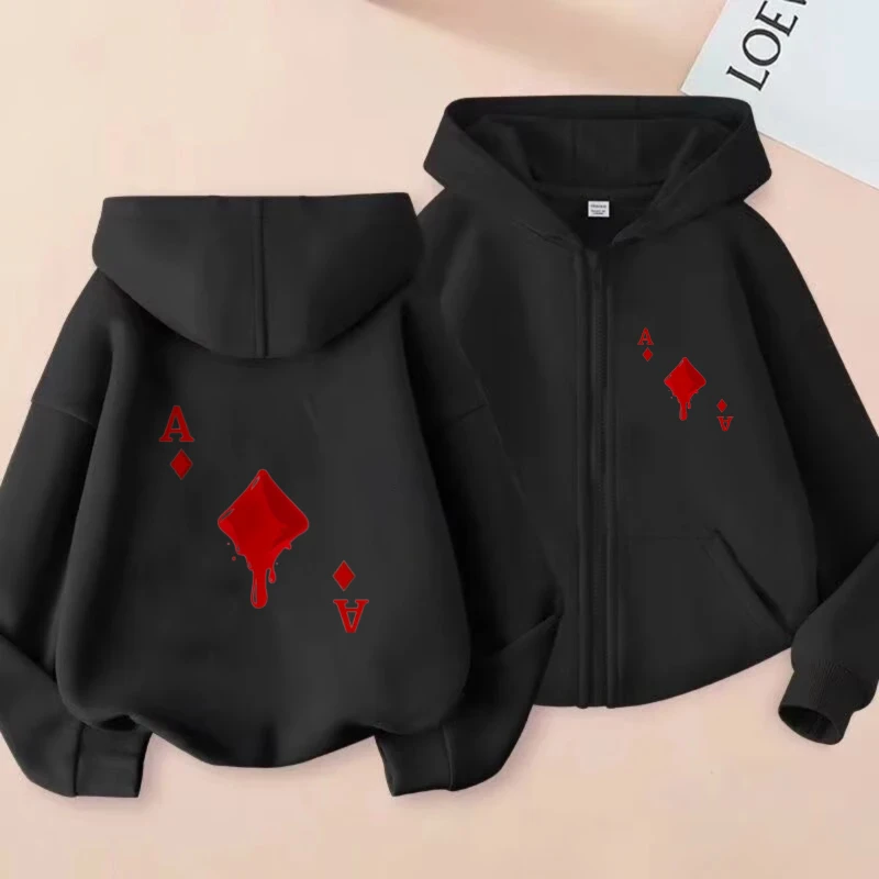 

Men's Hooded Jacket Black Ace of Diamonds Poker Card Print Casual Streetwear Hoodie for Men Women Fashion Outwear Coat
