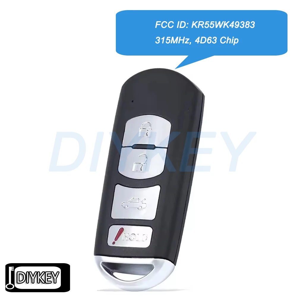 

4 Buttons Smart Remote Car Key Fob 315MHz 4D63 Chip Replacement for Mazda 6 2009 2010 2011 2012 2013 FCC ID: KR55WK49383