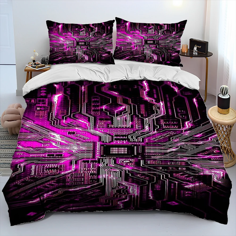 

3D Chip Circuit Board Comforter Bedding Set,Duvet Cover Bed Set Quilt Cover Pillowcase,King Queen Size Bedding Set for Adult Kid