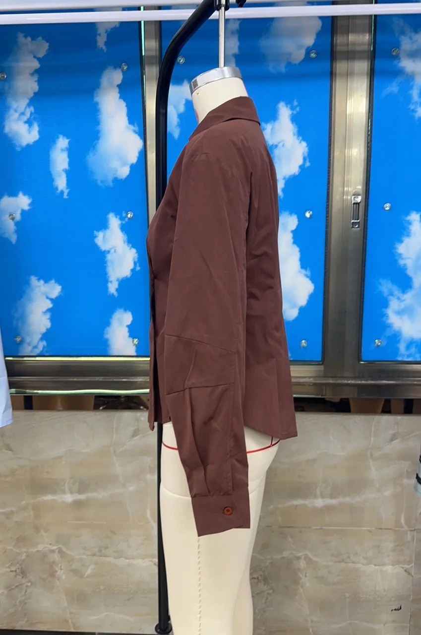 GuliriFei Damen-Hemden mit Knöpfen, modisch, langärmelig, Reverskragen, kariert, einfarbig, lässige Oberteile