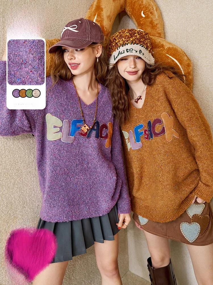 

Lu V-Ne Свободный женский свитер Plu Lazy Sle Autumn Faion от ELFSA the Enchanted ket Play on