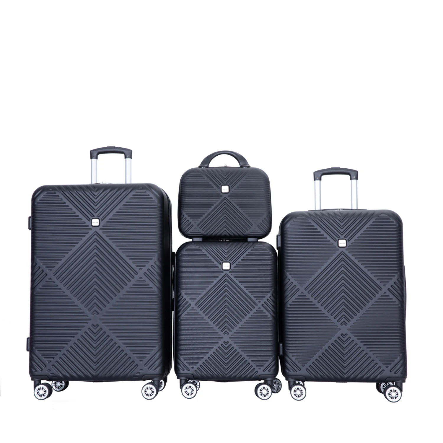 

4-piece ABS lightweight suitcase, 14 inch makeup box, aircraft wheels (14/20/24/28) BLACK