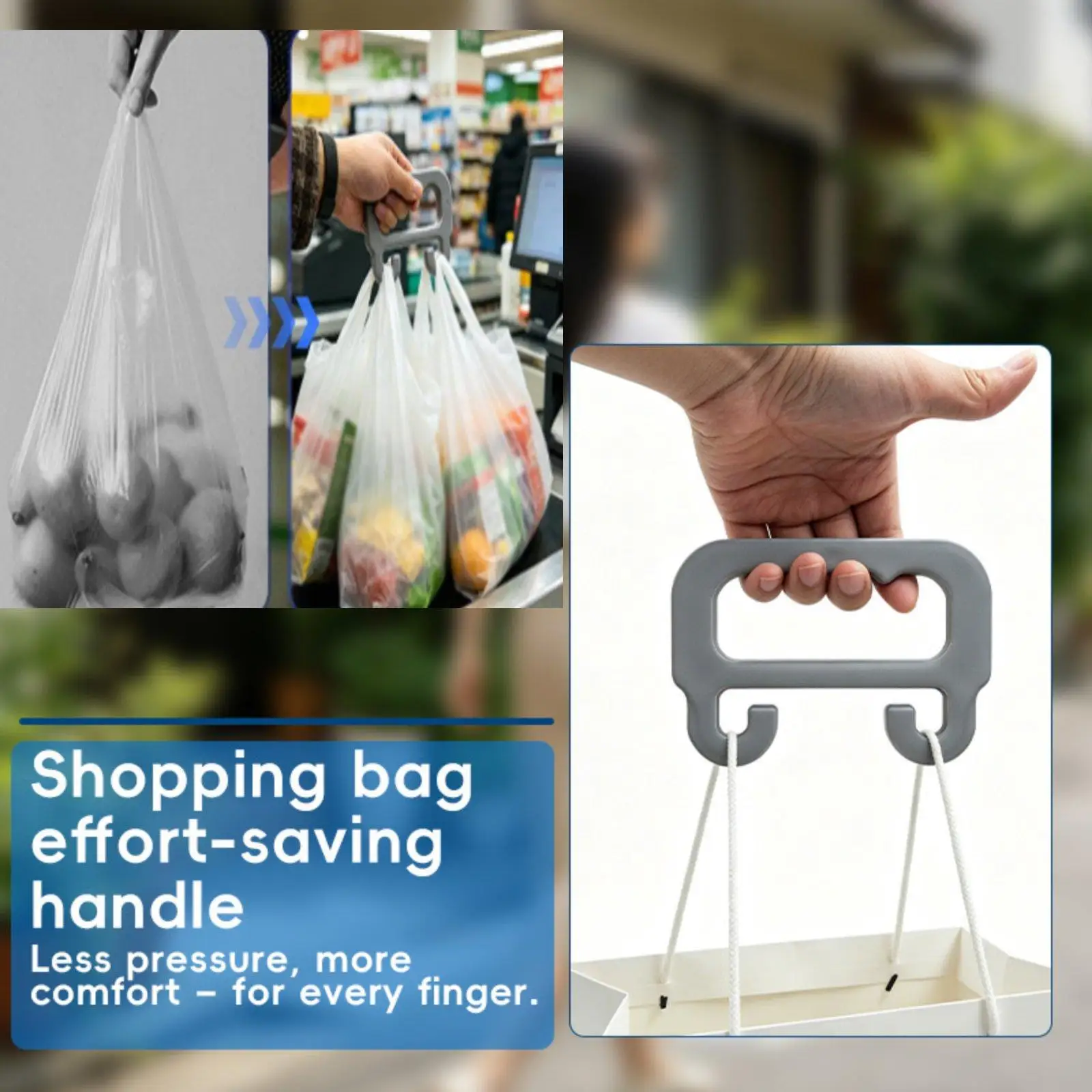 Foldable Bag Carrier Handle Adjustable Plastic Grip Trolley Accessory for Large Foldable Shopping Cart