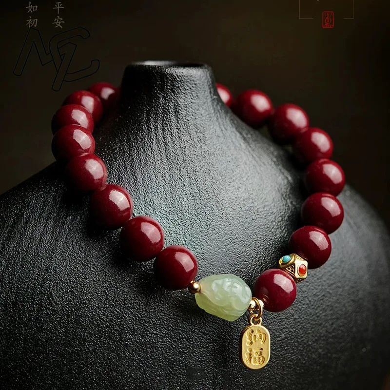 Customized Natural Red Organic Cinnabar Pixiu Bracelet Beads Accessories DIY Bangle Charm Jewellery Fashion Amulet Gift Women view 3