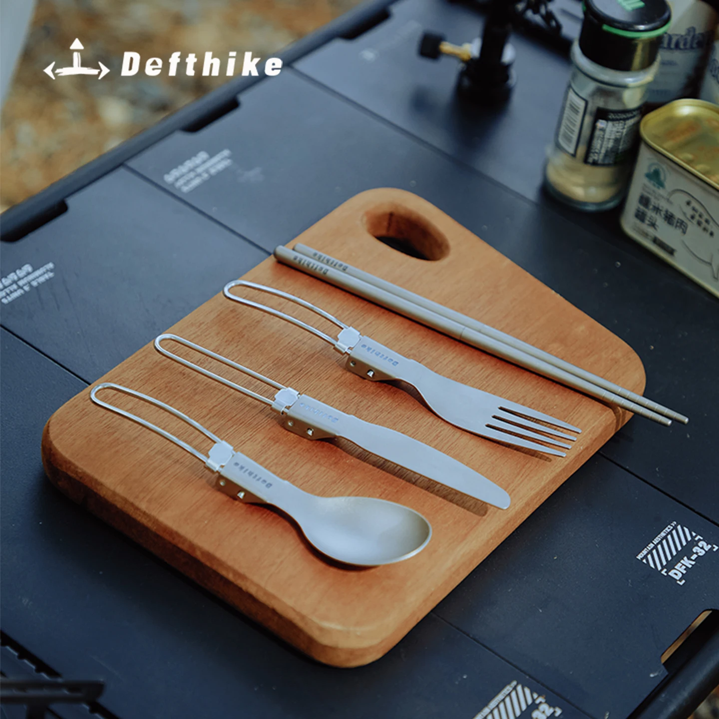 Defthike Pure Titanium Foldable Cutlery Set Ultralight Spoon Fork Knife Chopsticks Portable Outdoor Camping Tableware Travel Pic