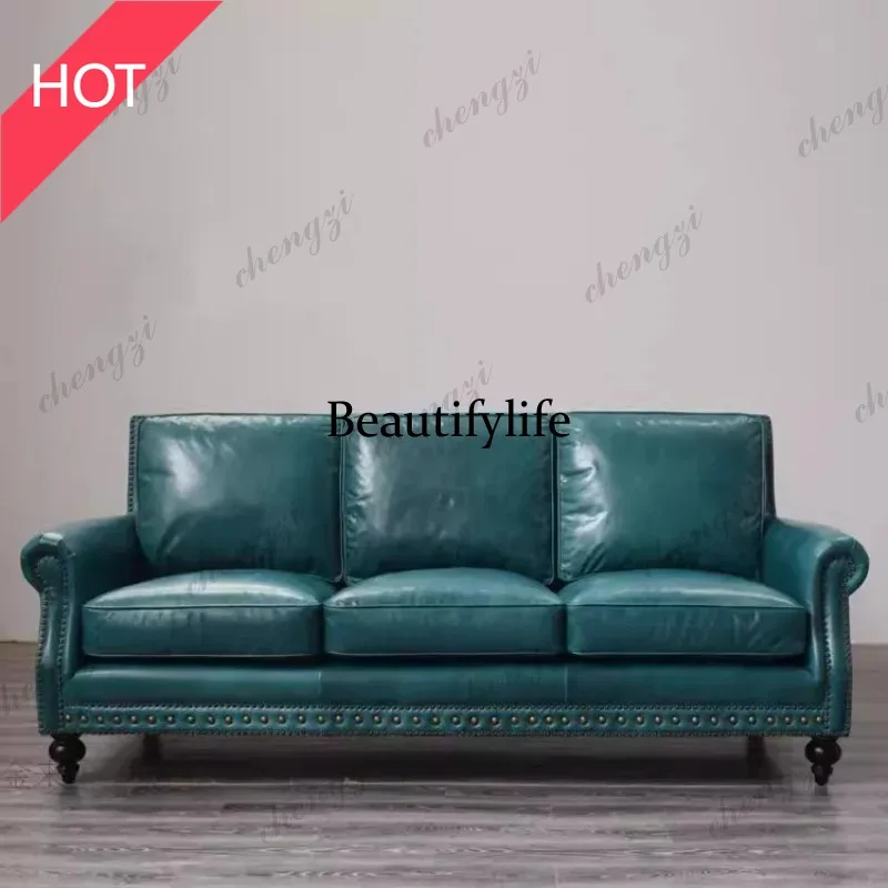 Sofás de Cuero Americanos M07 TTT para Sala de Estar, Sofás Modernos Nórdicos Minimalistas, Sofás Europeos, Muebles Económicos para Salas y Sofás
