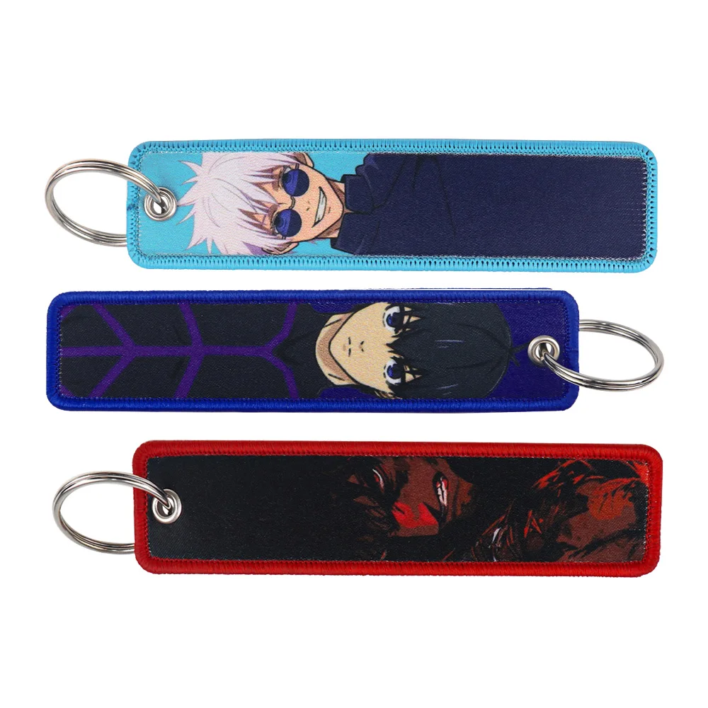 Manga Key Chain for Men Women Embroidery Key Fobs Holder Anime Gojo Satoru Key Tag Key Ring Fashion Accessories Gifts