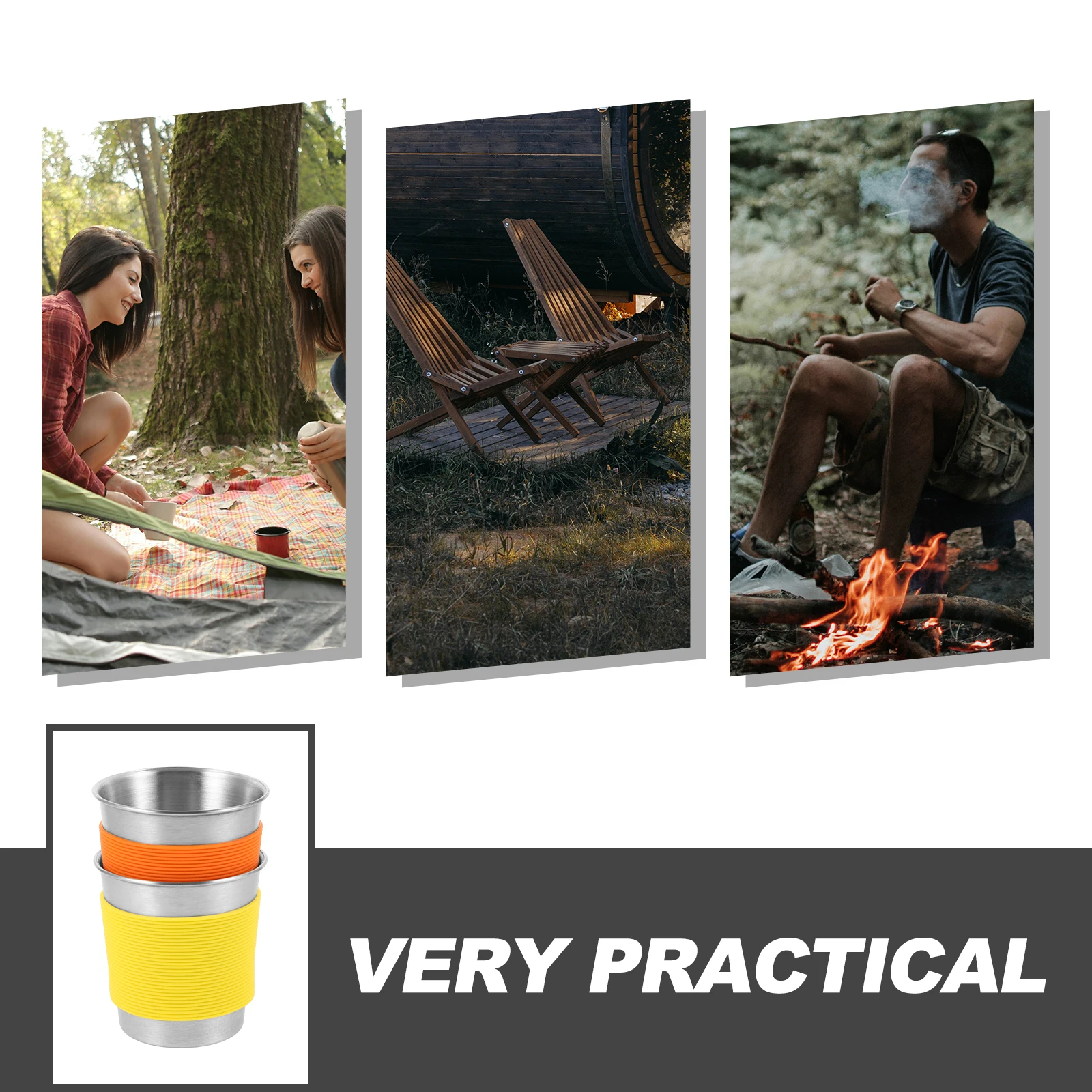 

2pcs Stainless Steel Water Reusable Metal Coffee Cup with Silicone Sleeve Office Household Camping Mug Travel Cup for Tea Milk