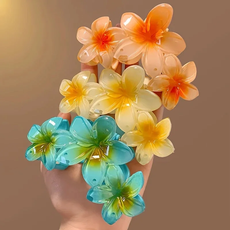 6Pcs 우아한 꽃 헤어 클립 플라스틱 대형 그라데이션 꽃 헤어 클립 헤어 롤빵에 적합 포니 테일 매일 착용에 적합