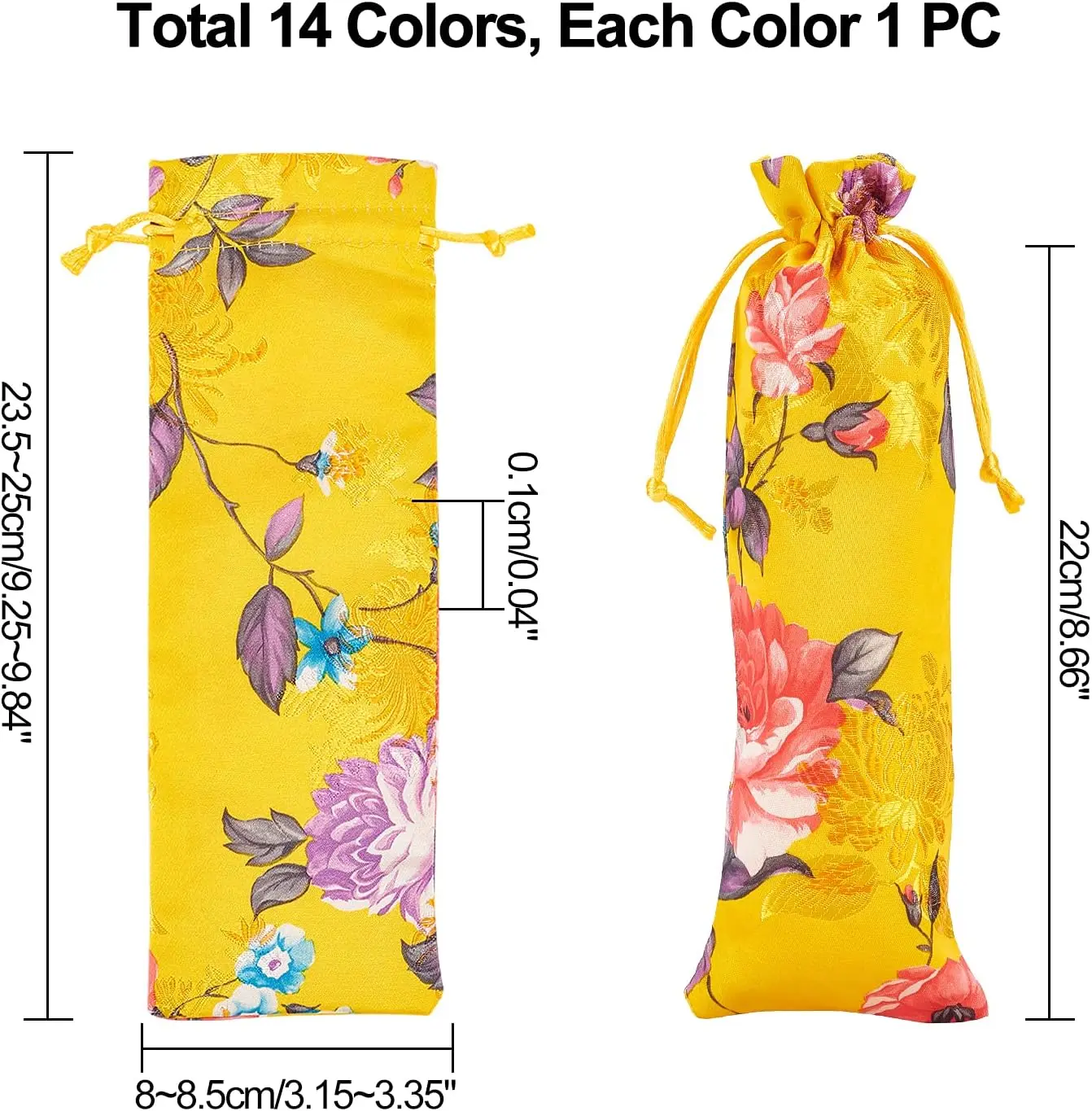 14pcs 14Color Silk Brocade Pouches 3x8.6 Inch Drawstring Gift Bags Chinese Candy Sachet Bag Advent Calendar Bags