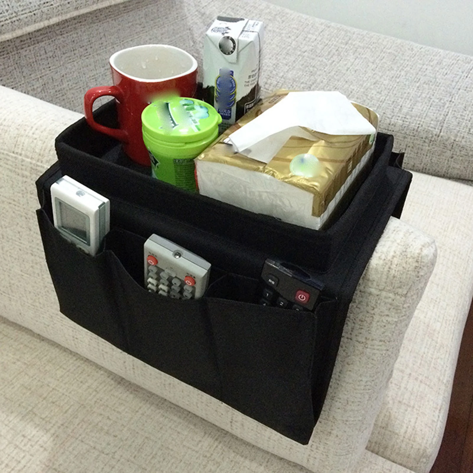 6 Taschen Aufbewahrung tasche Sofa Handlauf Tablett Tisch matte Couch Armlehne Organizer Couch Tischplatte Halter Fernbedienung Organizer Tasche