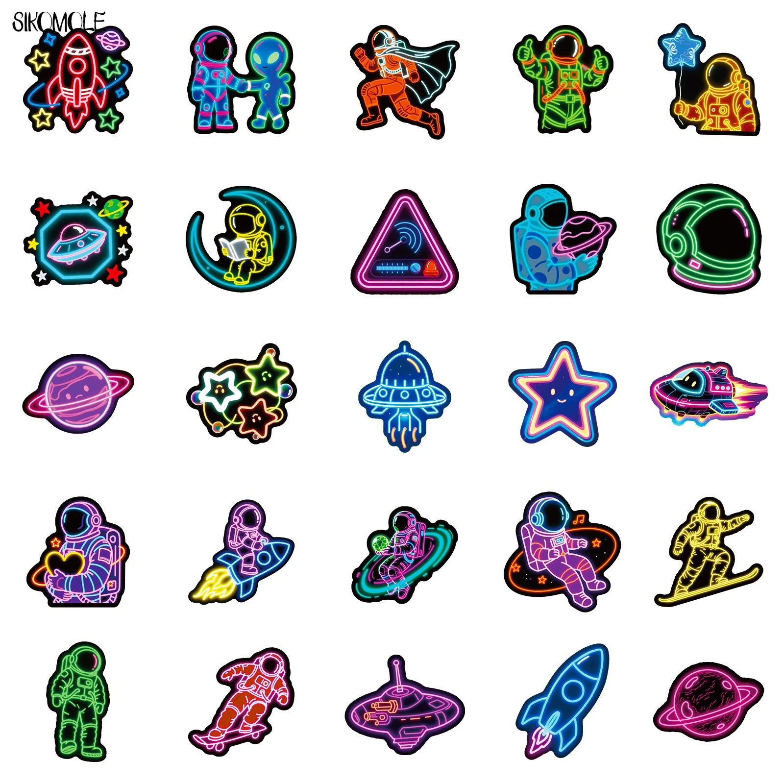 10/30/50PCS นีออนซีรีส์นักบินอวกาศสติกเกอร์ความงาม DIY PVC การ์ตูนตกแต่งแล็ปท็อปกีตาร์กันน้ำสติกเกอร์กราฟฟิตี้