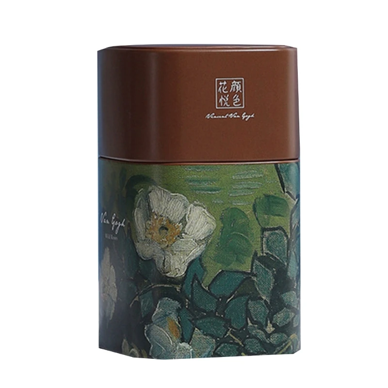 Elegant Tea Jar Metal Tea Canister for Loose Tea Storage Oil Painting Pattern Coffee Storage Container Tea Canister Can