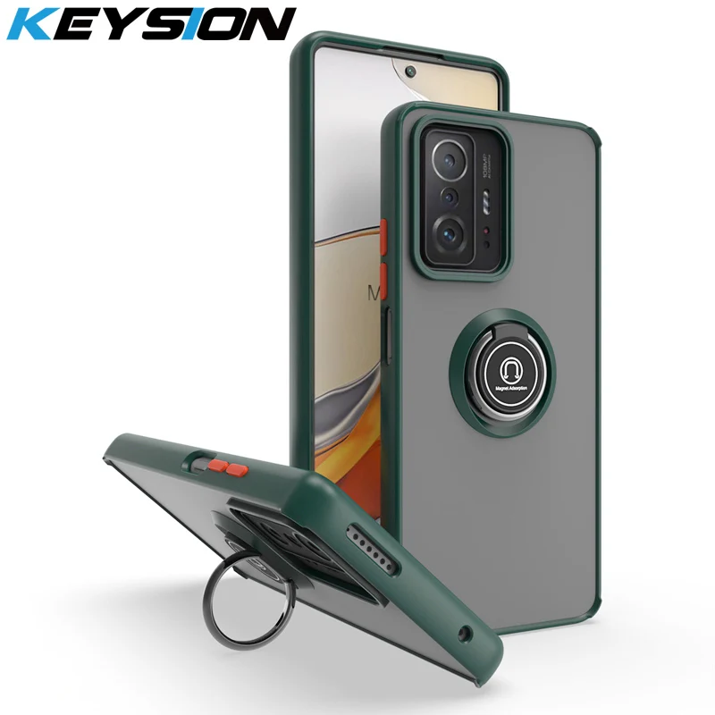 

KEYSION Fashion Matte Case for Xiaomi Mi 11T Pro 5G Transparent Ring Stand Shockproof Phone Back Cover for Xiaomi Mi 10T Pro 5G